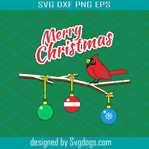 Red Cardinal on Christmas Bare Branch Svg, Merry Christmas Svg, Cardinal Svg