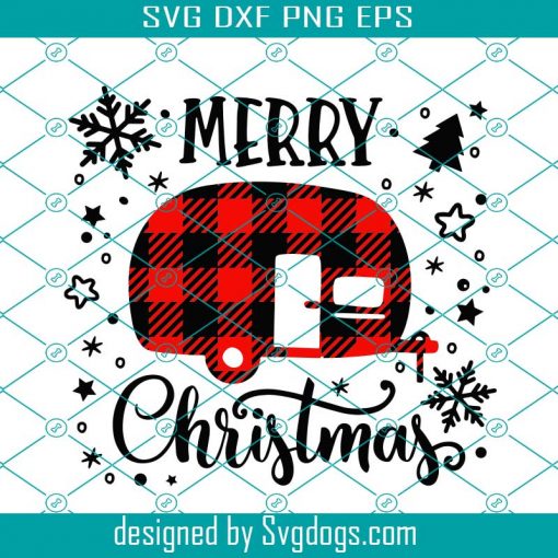 Camping Merry Christmas Svg, Buffalo Plaid Svg, Snowflake Svg, Camper Svg