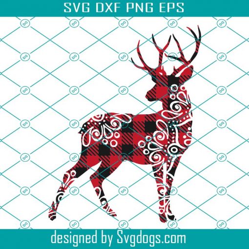 Deer Buffalo Plaid Svg, Deer Mandala Svg, Christmas Buffalo Plaid Svg