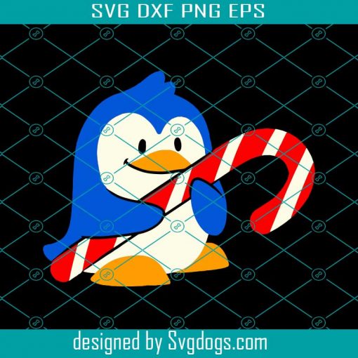 Merry Christmas Cute Penguin With Candy Cane Svg, Christmas Svg
