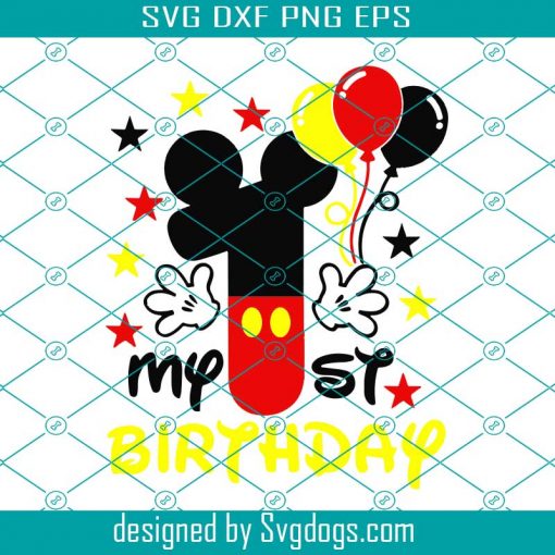 Mouse Number One Balloon Cute Mouse Happy First Birthday Oh Toodles Svg, Mouse Svg, Disney Svg, Birthday Svg