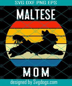 Retro Sunset Maltese Silhouette Dog Lover Mom Svg, Dog Svg, Mom Svg