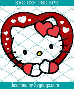 Kitty Heart Svg, Valentine Heart Svg, Kawaii Svg, Hello Svg