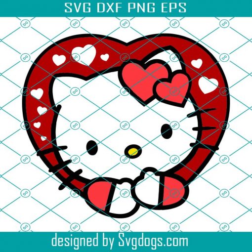 Kitty Heart Svg, Valentine Heart Svg, Kawaii Svg, Hello Svg