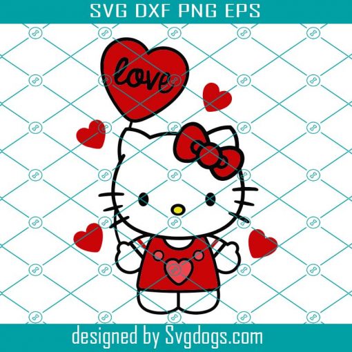 Love Balloon Kitty Svg, Valentine Svg, Love Svg, Hello Svg, Cat Svg, Kawaii Svg