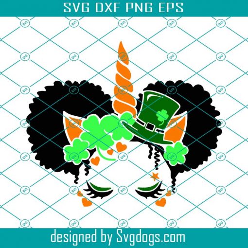 St Patric Unicorn Afro Puff Svg, St. Patrick’s Day Svg, Afro Puff Svg