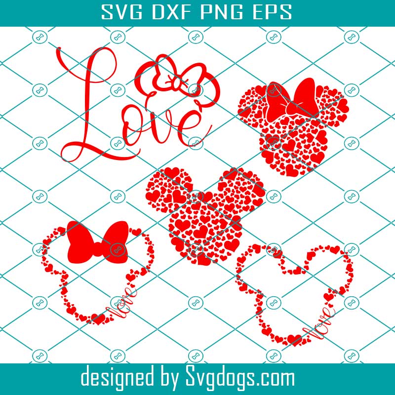 Minnie And Mickey Valentine's Day Heart Ear Svg, Minnie And Mickey Svg, Valentine's Day Svg