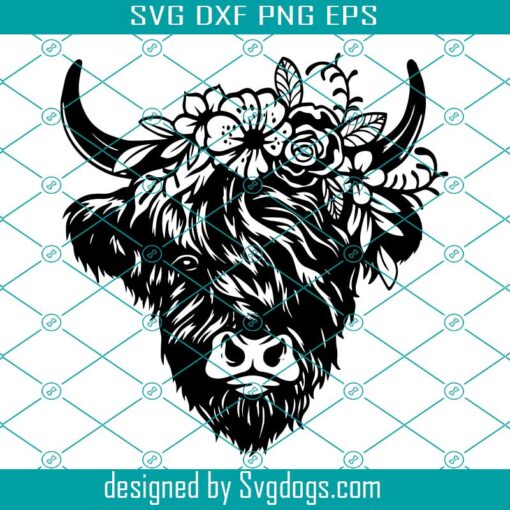 Highland Cow Svg, Cow Svg, Cow with Flowers On Head Svg,  Cute Cow Svg , Cow with Flower Crown Svg, Highland Heifer Svg