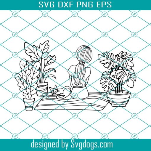 Girl With Plants Svg, Gardening Svg, Plant Lover Svg, Garden Girl Svg