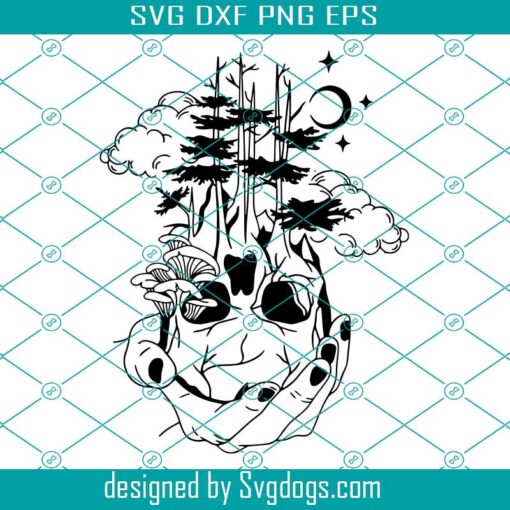 Forest Skull Svg, Hand Holding Skull Svg, Skull landscape Svg, Skull With Forest Scene Svg, Skull Forest Svg