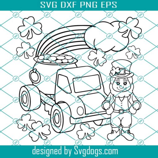 St Patricks Day Coloring Svg, Shamrock Truck Svg, Truck Coloring Page, Rainbow Svg, Lucky Truck Svg, Pot of Gold Svg, Leprechaun Svg