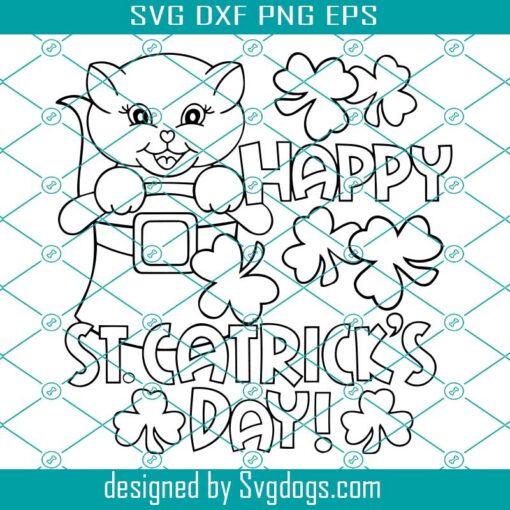 Happy St Catricks Day Svg, St Patricks Day Coloring Svg, St Patricks Day Cat Svg , Coloring Shirt Svg, Shamrock Svg, Cat Coloring Svg