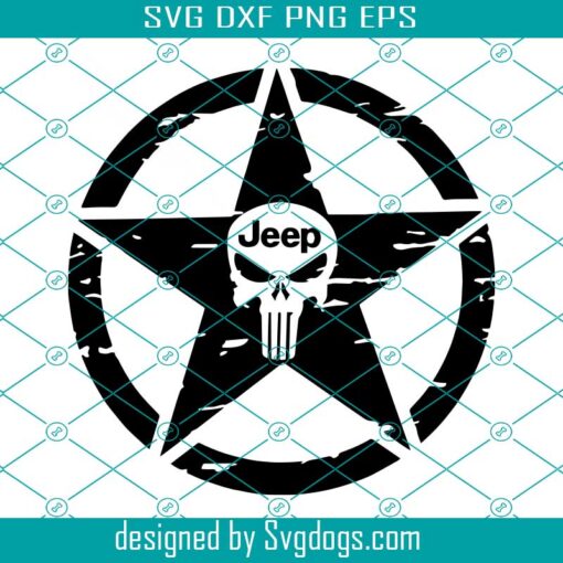 Punisher Skull Pentagram Svg, Military Star Svg, Jeep Svg