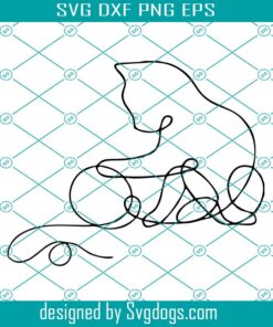Cat With Ball Of Thread Svg, One Line Svg, Cute Kitty Svg, Cat Svg
