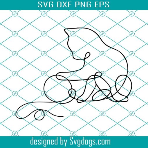 Cat With Ball Of Thread Svg, One Line Svg, Cute Kitty Svg, Cat Svg