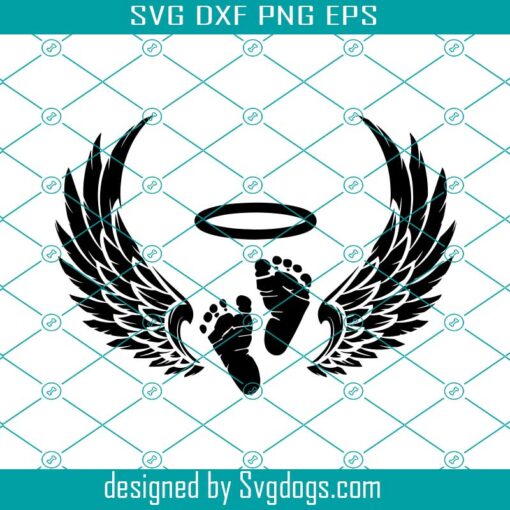 Baby Loss Memorial Svg, Baby Footprints Svg, Angel Wings Svg, Halo Svg