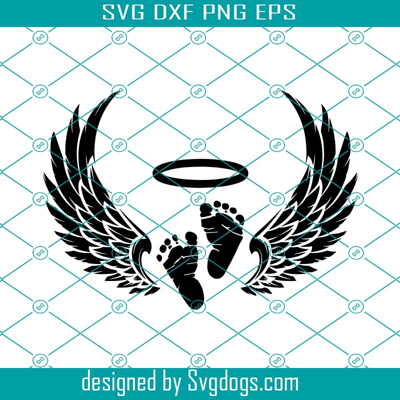 Silhouette Baby Loss Memorial Svg Angel Wings Svg Vector Cut file for Cricut Sticker Baby Footprints Halo Svg Pdf Png Eps Dxf Decal