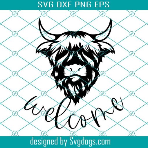 Welcome Highland Cow Door Hanger Svg, Door Hanger Svg, Cow Head Svg, Cow Svg, Welcome Svg
