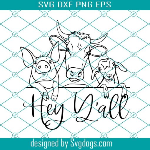 Hey Y’all Farm Animals Door Hanger Svg, Cow Goat Pig Svg, Farm Barn Country Svg