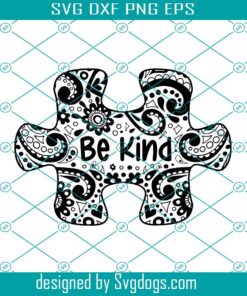 Be Kind Svg, Autism Awareness Svg,  Mandala Puzzle Piece Svg