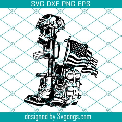 Fallen Soldier Tribute Svg, US Army War Hero Boots Dog Tag Gun Helmet USA Flag Svg