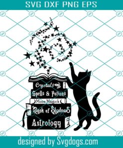 Spell Book Svg, Witch Svg, Cat Svg, Gothic Svg, Book Pile Svg