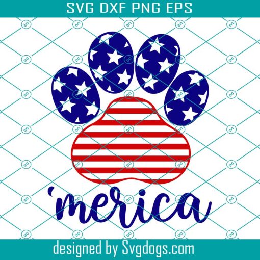 American Flag Paw Print Svg, 4th Of July Svg, Merica Svg