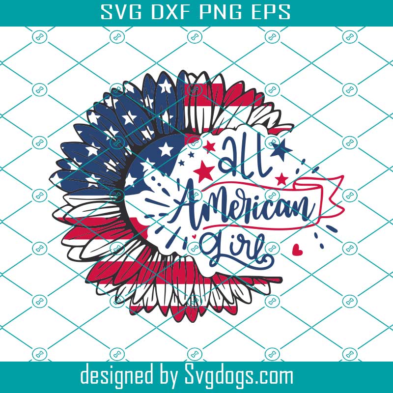 All American Girl Svg, American Flag Sunflower Svg, 4th Of July Svg, America Svg, USA Svg