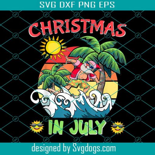 Christmas In July PNG, Funny Summer PNG, Christmas In July Funny Santa Surfing Summer Beach Vacation PNG