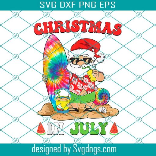 Christmas In July Santa PNG, Christmas In July Santa Tie Dye Summer Surf Surfing Surfer PNG, Funny Summer PNG