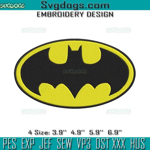 Batman Logo Embroidery Design File, Superhero Logo Embroidery Design File