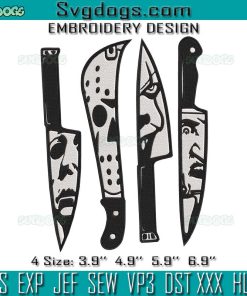 Horror Movie Characters In Knives Embroidery Design File, Halloween Embroidery Design File