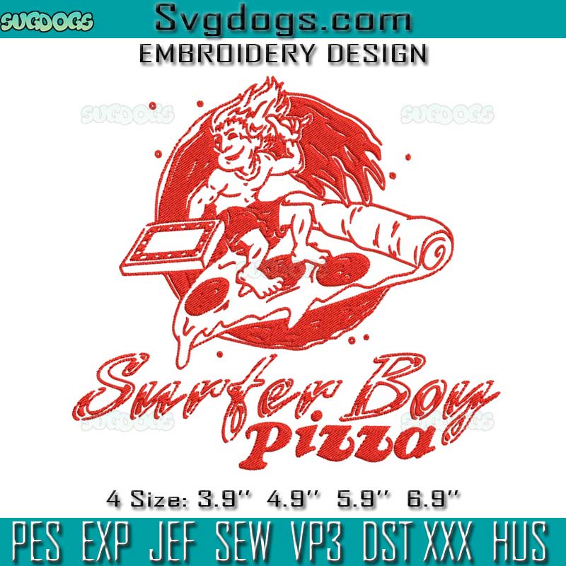 Surfer Boy Pizza Embroidery Design File, Pizza Embroidery Design File