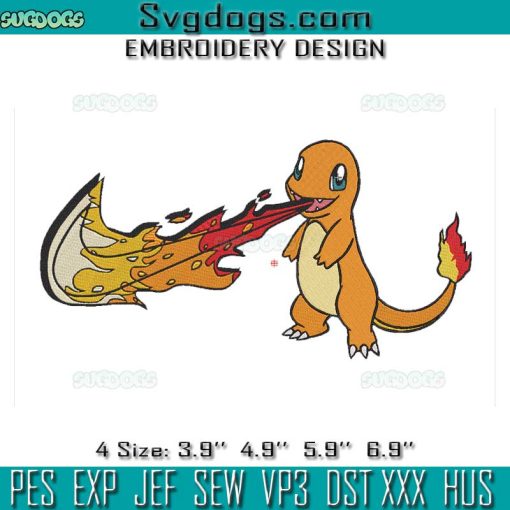 Charmander Pokemon Embroidery Designs, Pokemon Embroidery Design File