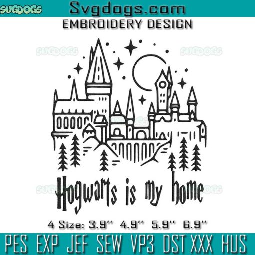 Hogwarts Is My Home Embroidery Design File, Harry Potter Hogwarts Full Moon Line Art Embroidery Design File