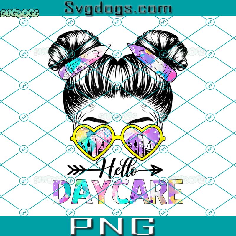Hello Daycare PNG, Hello Daycare Tie Dye Messy Bun Kids Back To School PNG