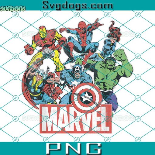 Marvel Avengers Team Retro Comic Vintage Graphic PNG, Superhero PNG