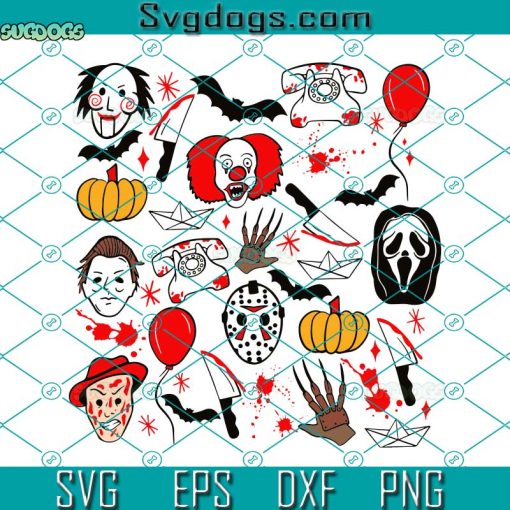 Halloween Horror Character Doodle Collage Svg, Halloween Svg, Horror Svg