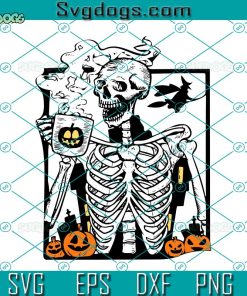 Hot Coffee Skeleton Pumpkin Halloween SVG, Pumpkin Halloween SVG, Spooky Vibes SVG