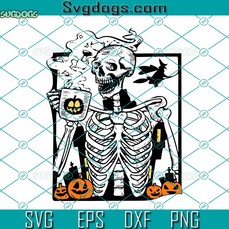 Hot Coffee Skeleton Pumpkin Halloween SVG, Pumpkin Halloween SVG, Spooky Vibes SVG