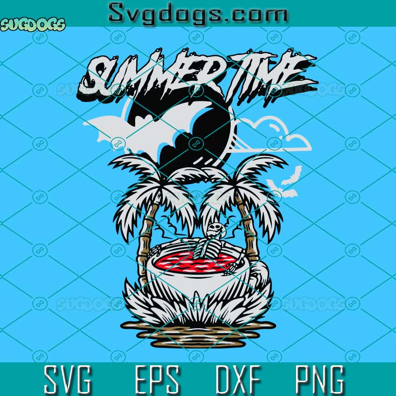 Summer Time Skull Skeleton Bats Palm Tress Vacation SVG, Summer Time SVG, Halloween SVG