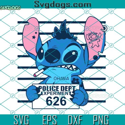 Ohana Police Dept Experiment 626 Svg, Stitch Crime Svg, Stitch Cigarette Svg, Stitch Bad Guy Svg