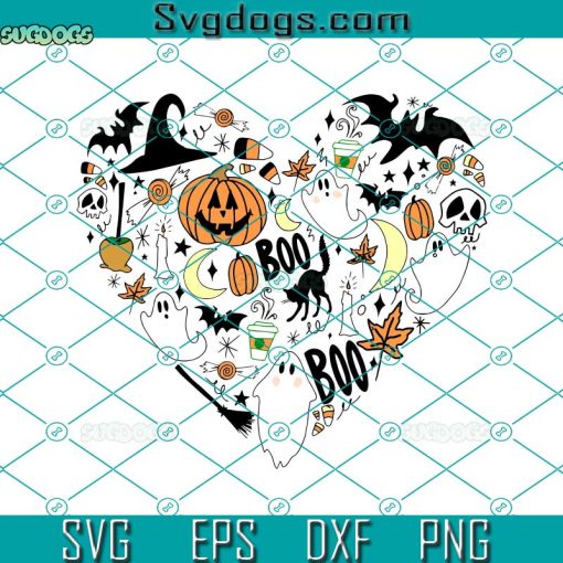 Halloween Doodle Heart Collage Svg, I Love Halloween Svg, Halloween Svg