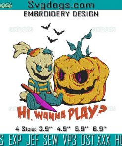 Wanna Play Pumkin Halloween Embroidery Design File, Chucky Embroidery Design File