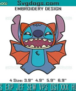 Stitch Bat Halloween Embroidery Design File, Stitch Halloween Embroidery Design File