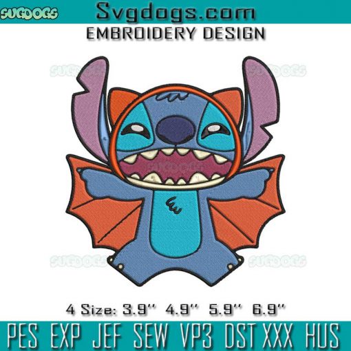 Stitch Bat Halloween Embroidery Design File, Stitch Halloween Embroidery Design File