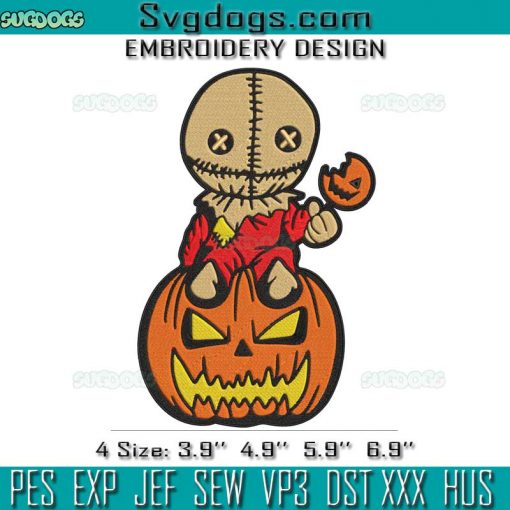 Trick Or Treat Sam Embroidery Design File, Sam With Pumpkin Embroidery Design File