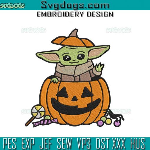 Baby Yoda Halloween Embroidery Design File, Baby Yoda Pumpkin Embroidery Design File