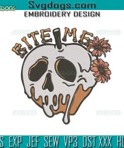 Bite Me Halloweeen Embroidery Design File, Skull Halloween Embroidery Design File