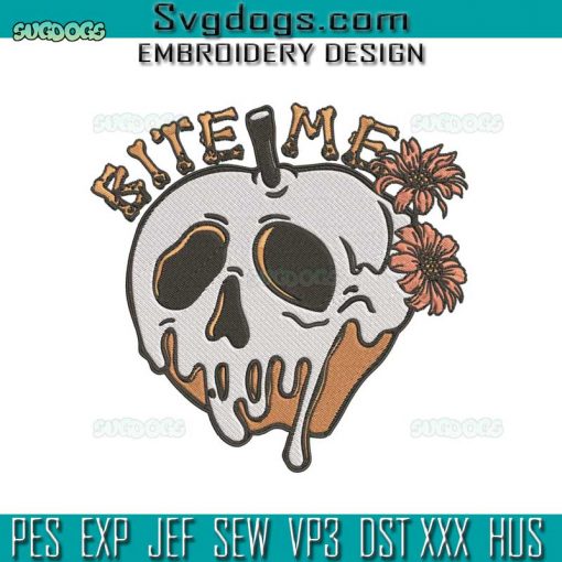 Bite Me Halloweeen Embroidery Design File, Skull Halloween Embroidery Design File